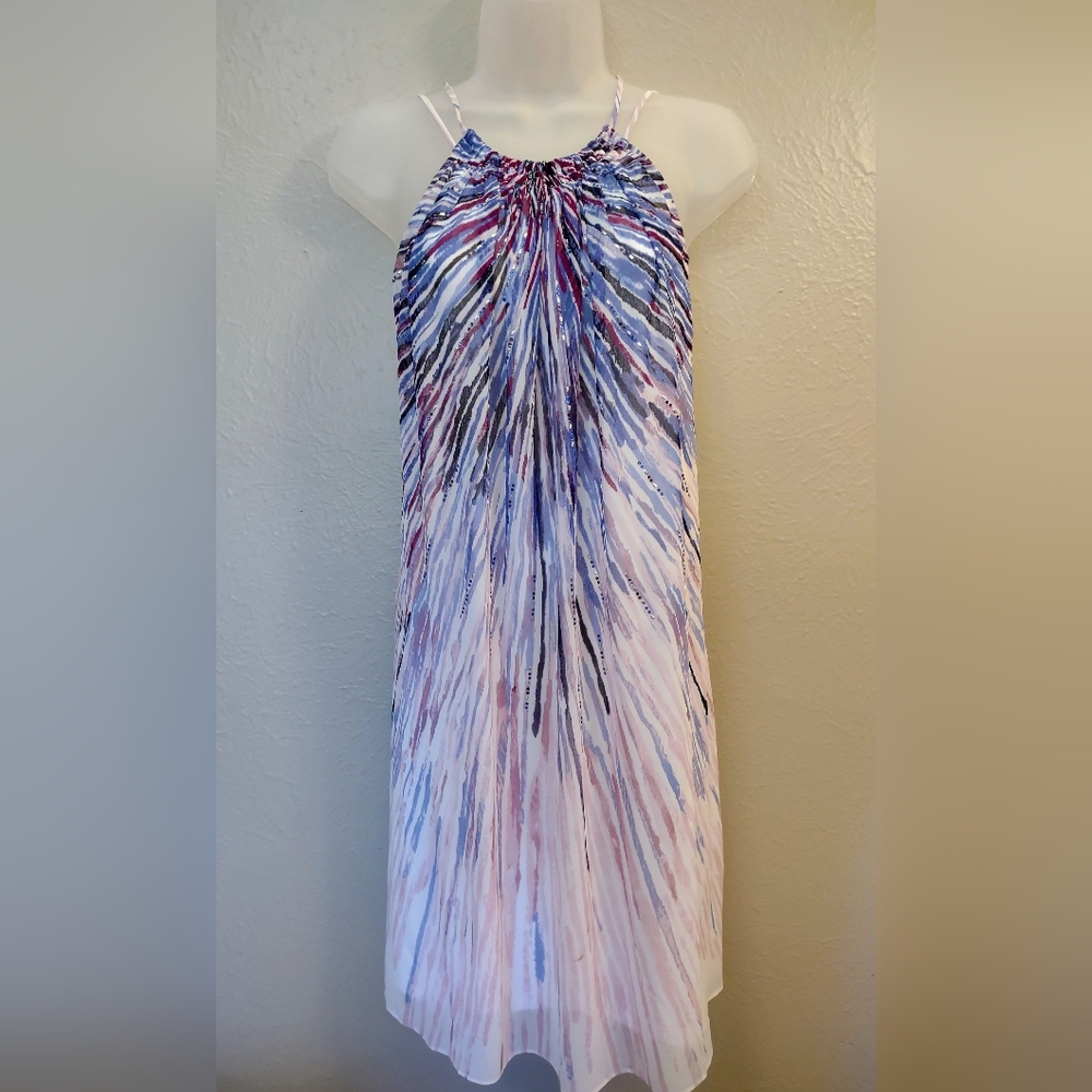WHBM Abstract Sunburst Rhinestone Embellished Halter Dress Sz Medium